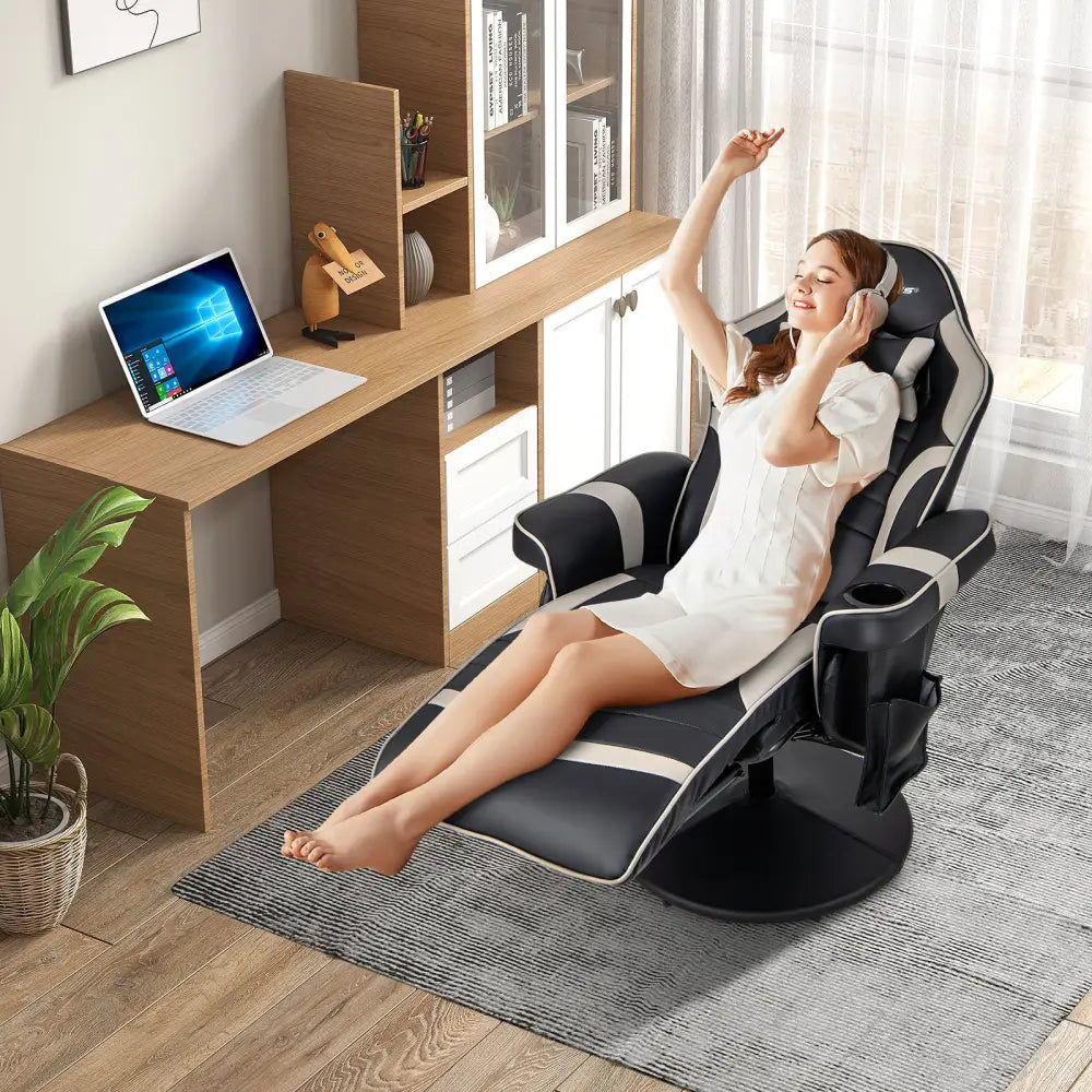 Massage Video Gaming Recliner Chair with Adjustable Height-Gray - Gray - Gaming Chairs