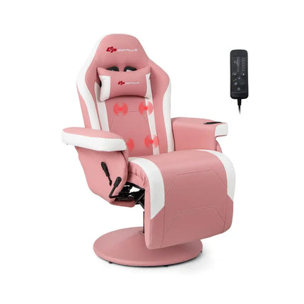 Massage Video Gaming Recliner Chair with Adjustable Height-Pink - Pink - Gaming Chairs