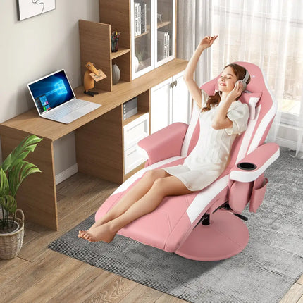 Massage Video Gaming Recliner Chair with Adjustable Height-Pink - Pink - Gaming Chairs