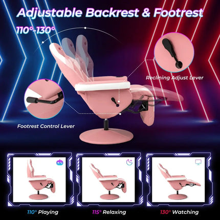 Massage Video Gaming Recliner Chair with Adjustable Height-Pink - Pink - Gaming Chairs