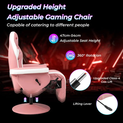 Massage Video Gaming Recliner Chair with Adjustable Height-Pink - Pink - Gaming Chairs