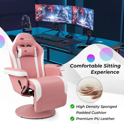 Massage Video Gaming Recliner Chair with Adjustable Height-Pink - Pink - Gaming Chairs