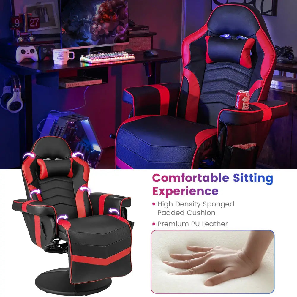 Massage Video Gaming Recliner Chair with Adjustable Height-Red - Red - Gaming Chairs