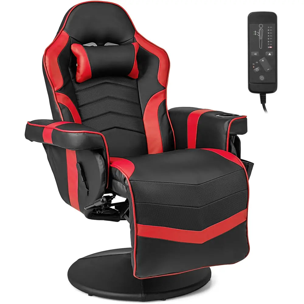 Massage Video Gaming Recliner Chair with Adjustable Height-Red - Red - Gaming Chairs