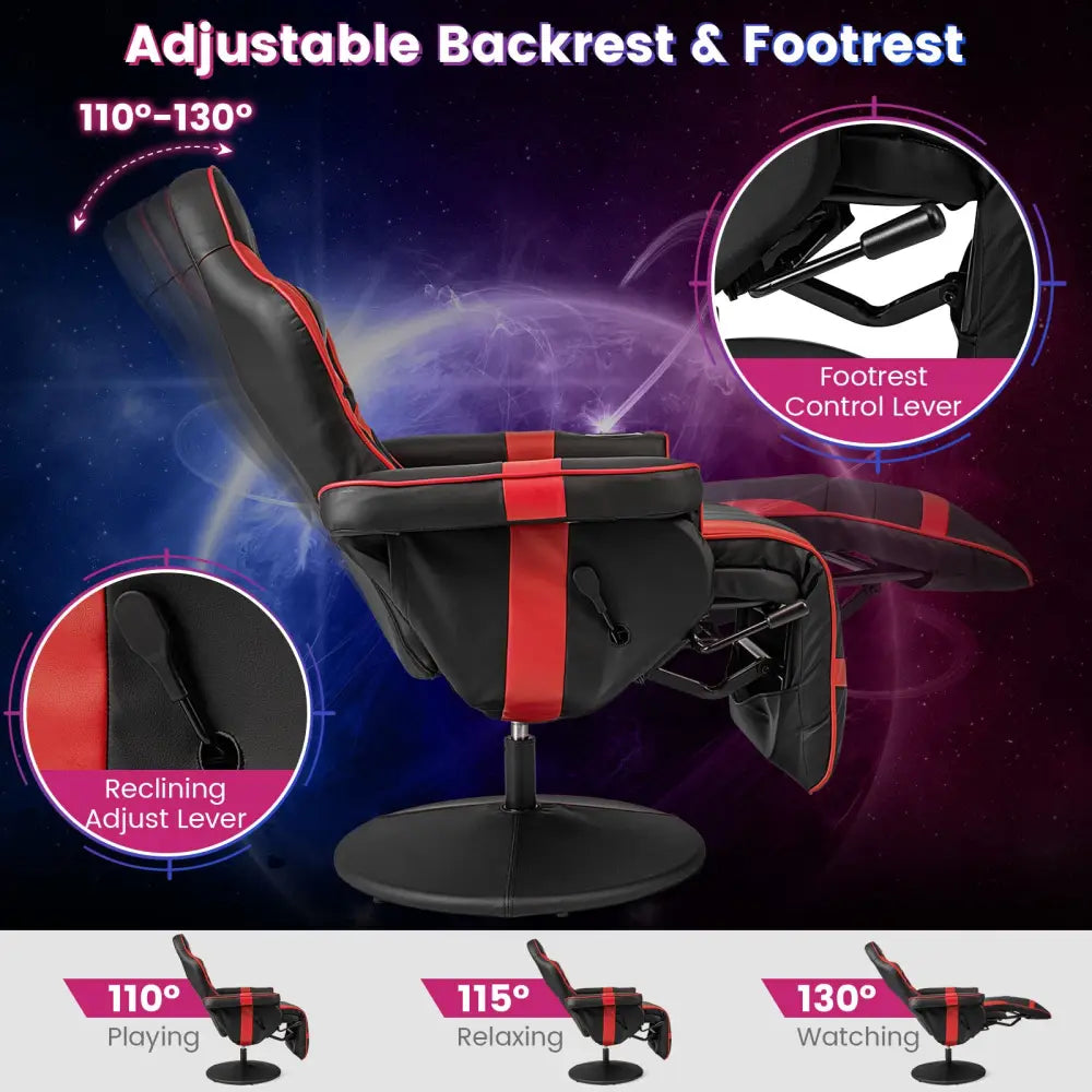 Massage Video Gaming Recliner Chair with Adjustable Height-Red - Red - Gaming Chairs