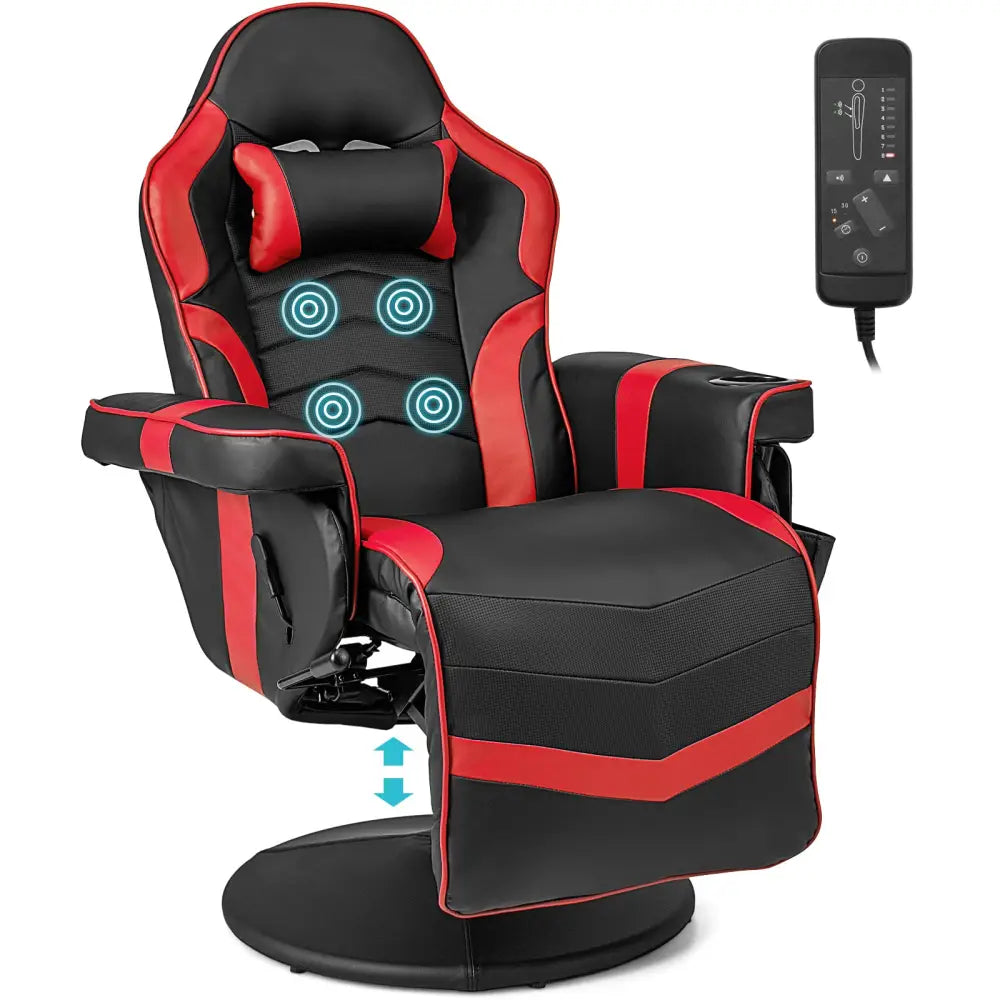 Massage Video Gaming Recliner Chair with Adjustable Height-Red - Red - Gaming Chairs