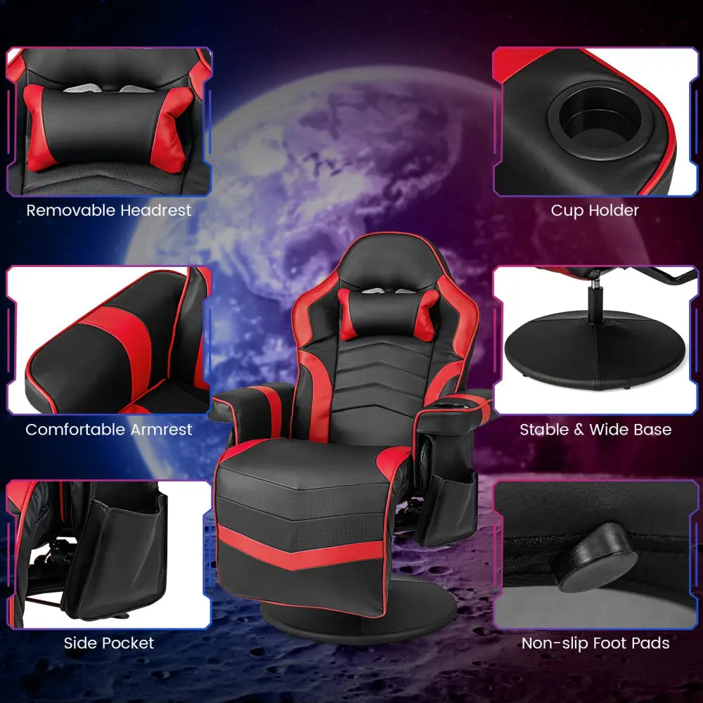 Massage Video Gaming Recliner Chair with Adjustable Height-Red - Red - Gaming Chairs