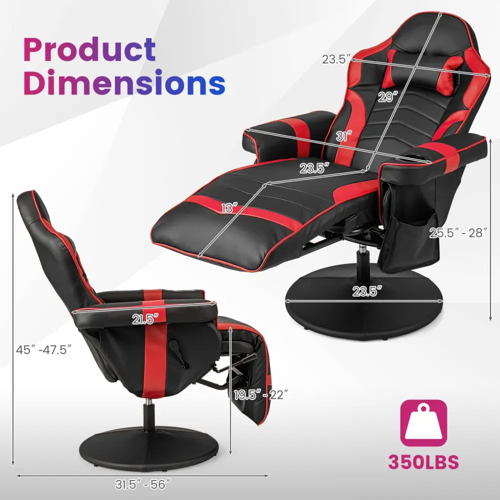 Massage Video Gaming Recliner Chair with Adjustable Height-Red - Red - Gaming Chairs
