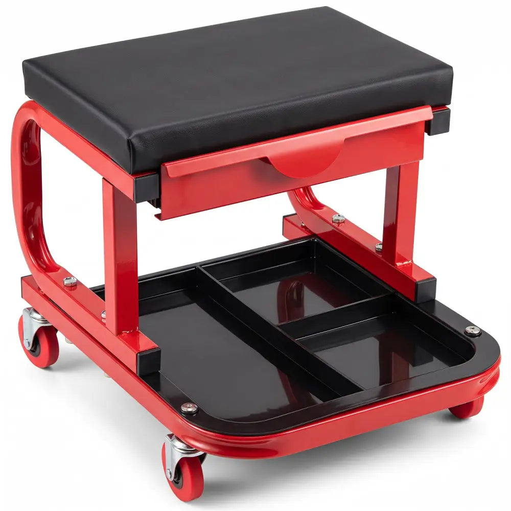Mechanic Rolling Stool with Tool Trays and Magnetic Drawer for Garage-Red - Red - Garages