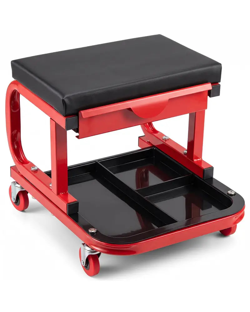 Mechanic Rolling Stool with Tool Trays and Magnetic Drawer for Garage-Red - Red - Garages