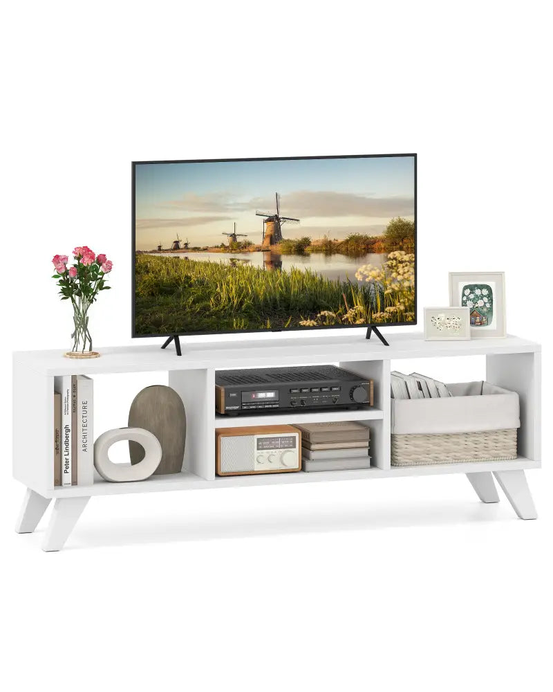 Media TV Console Table with Raised Support Legs-White - White - Entertainment Centers & TV Stands