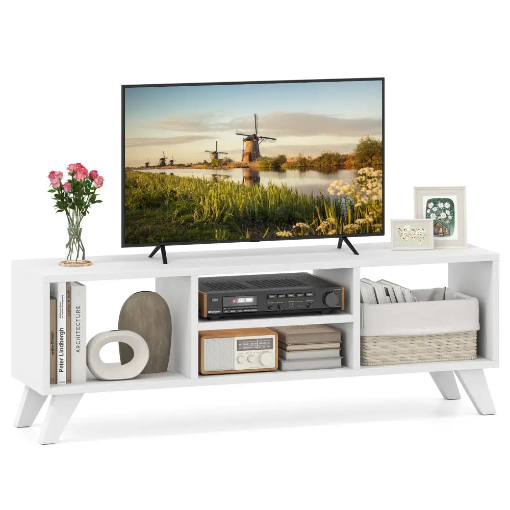 Media TV Console Table with Raised Support Legs-White - White - Entertainment Centers & TV Stands