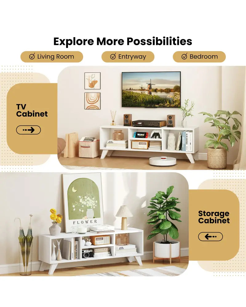 Media TV Console Table with Raised Support Legs-White - White - Entertainment Centers & TV Stands