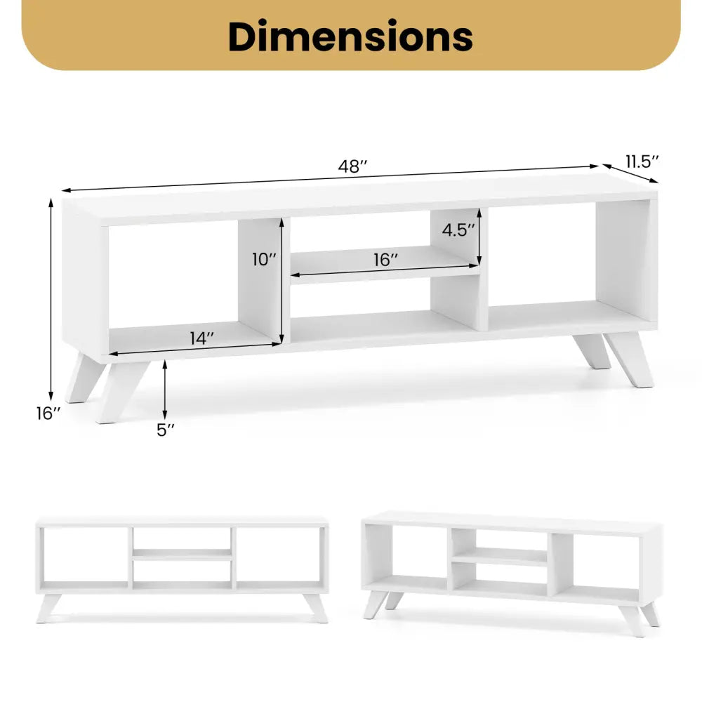 Media TV Console Table with Raised Support Legs-White - White - Entertainment Centers & TV Stands