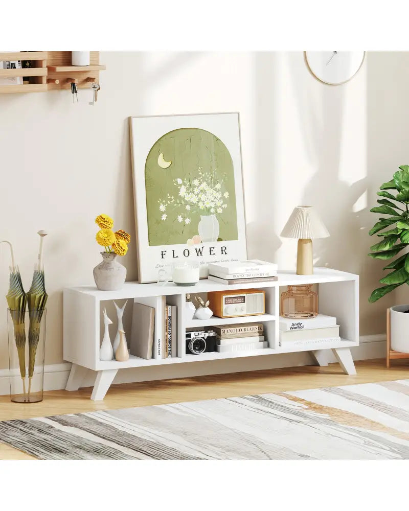 Media TV Console Table with Raised Support Legs-White - White - Entertainment Centers & TV Stands
