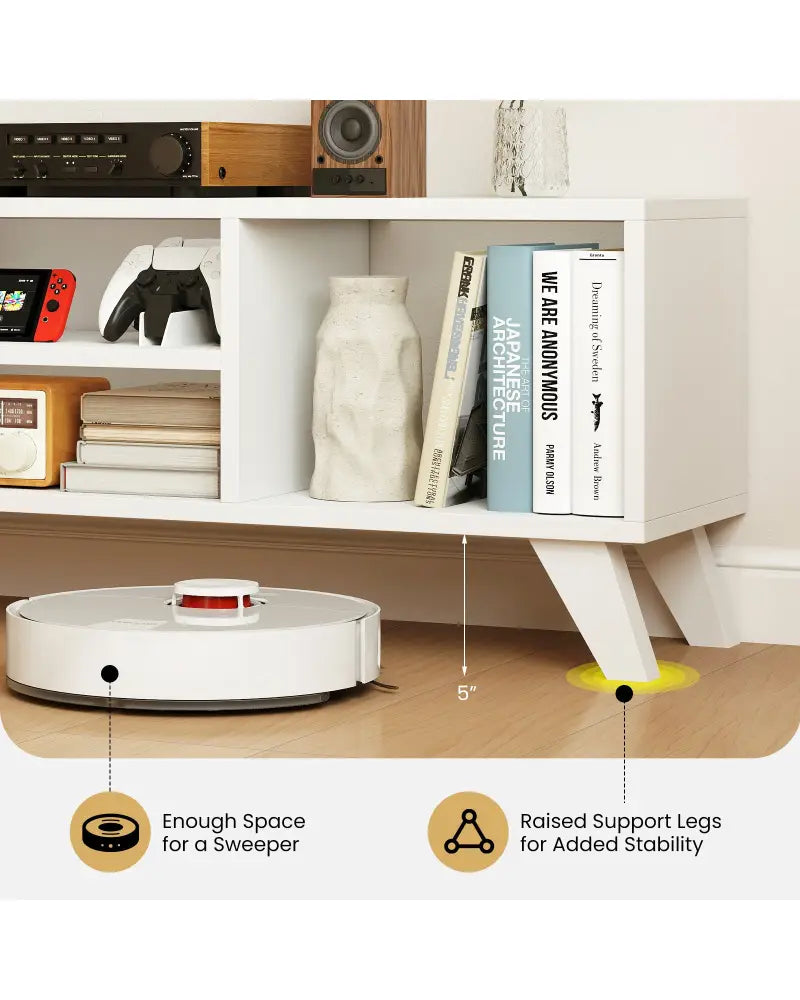 Media TV Console Table with Raised Support Legs-White - White - Entertainment Centers & TV Stands
