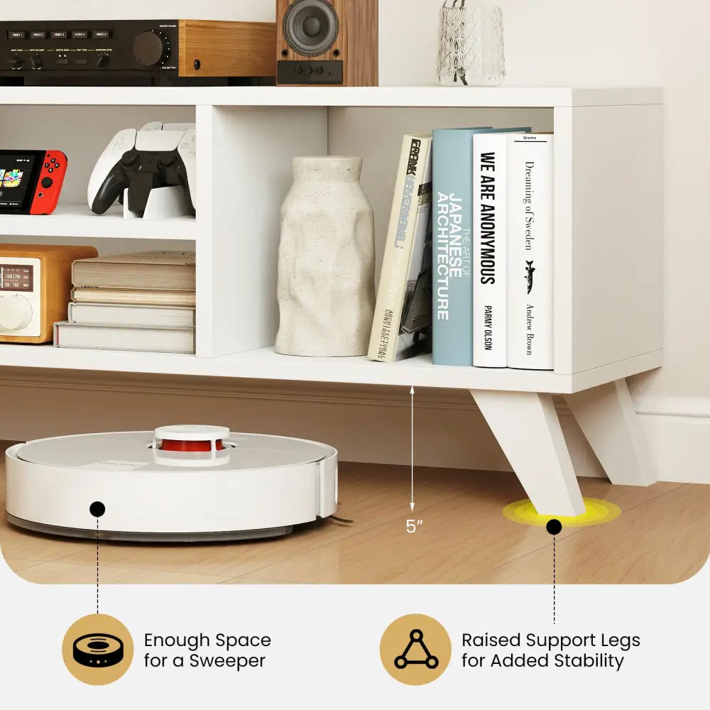 Media TV Console Table with Raised Support Legs-White - White - Entertainment Centers & TV Stands