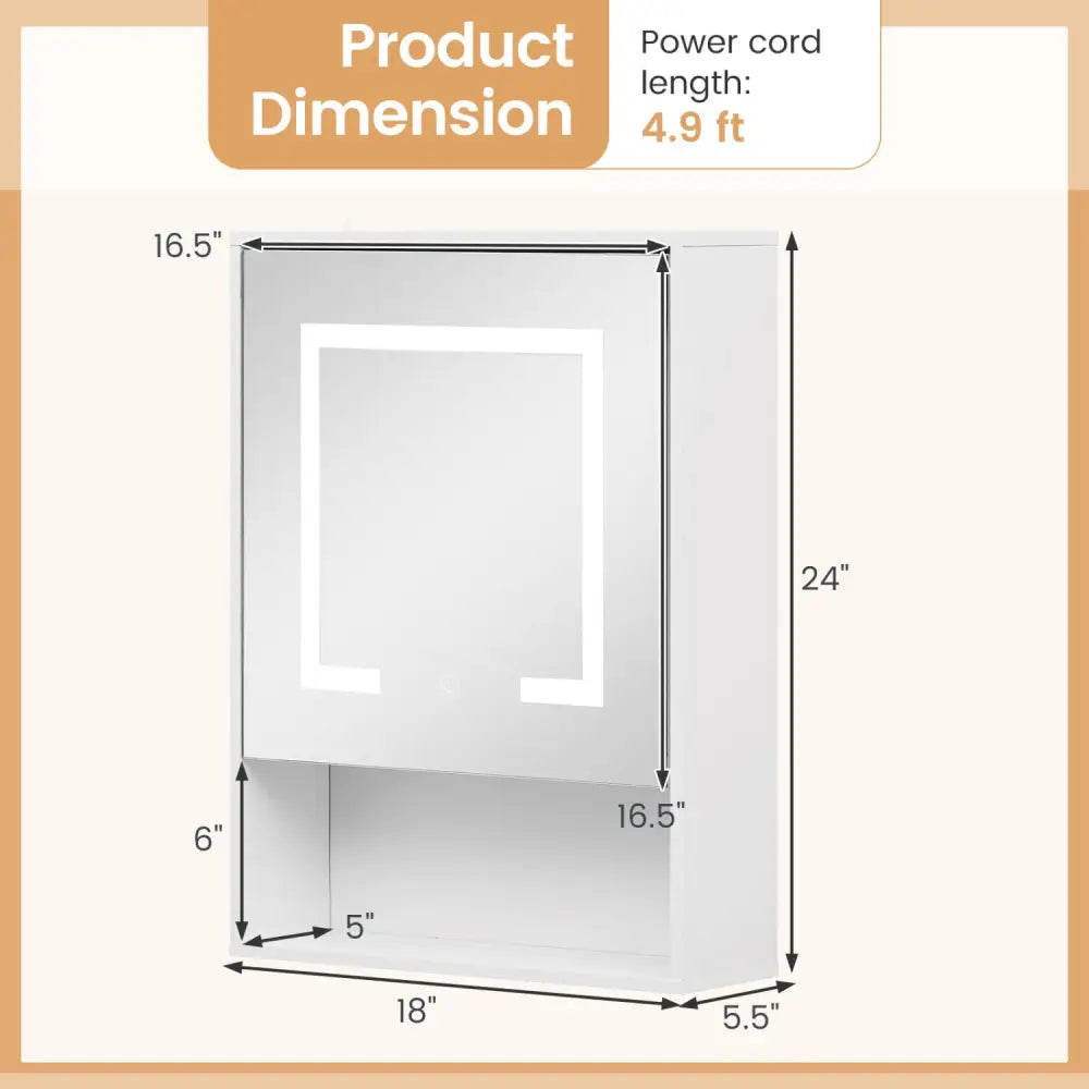 Medicine Cabinet with Mirror and 3 Color LED Lights Recessed or Wall Mounted-White - White - Wall Cabinets