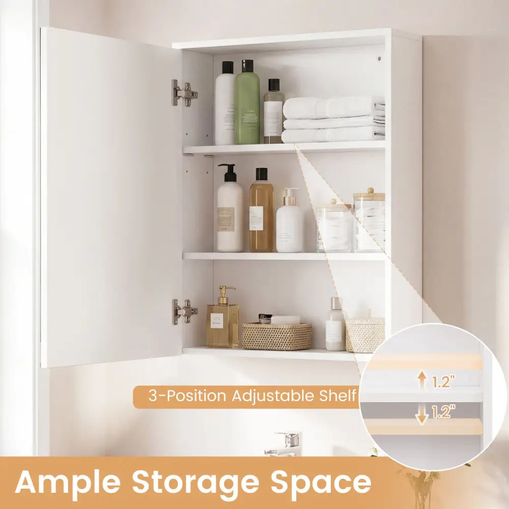 Medicine Cabinet with Mirror and 3 Color LED Lights Recessed or Wall Mounted-White - White - Wall Cabinets