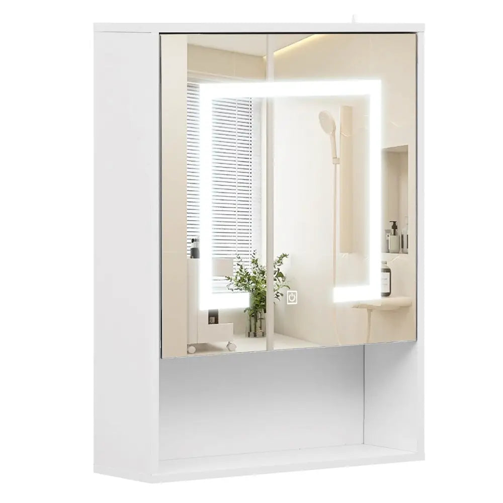 Medicine Cabinet with Mirror and 3 Color LED Lights Recessed or Wall Mounted-White - White - Wall Cabinets