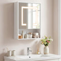 Medicine Cabinet with Mirror and 3 Color LED Lights Recessed or Wall Mounted-White - White - Wall Cabinets