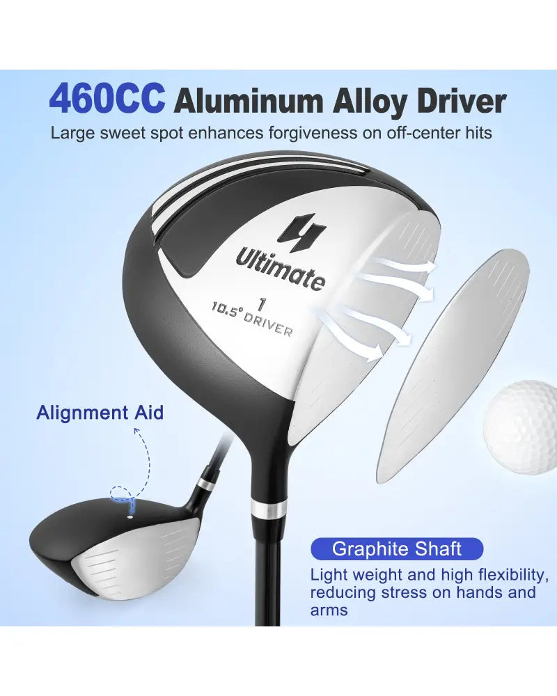 Men€™s Profile Complete Golf Club Package Set Includes 10 Pieces-Black - Black - Golf