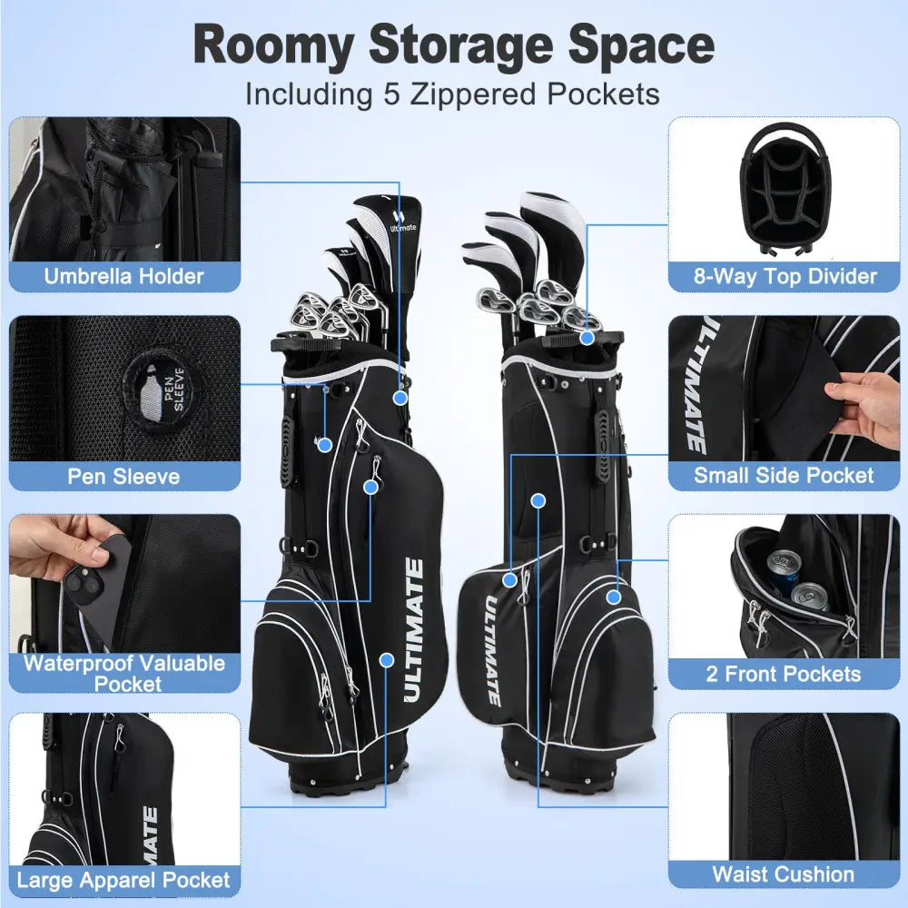 Men€™s Profile Complete Golf Club Package Set Includes 10 Pieces-Black - Black - Golf