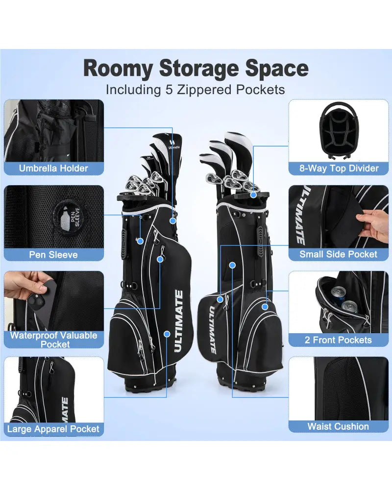 Men€™s Profile Complete Golf Club Package Set Includes 10 Pieces-Black - Black - Golf