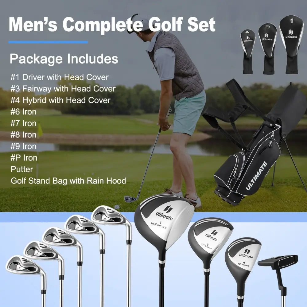 Men€™s Profile Complete Golf Club Package Set Includes 10 Pieces-Black - Black - Golf