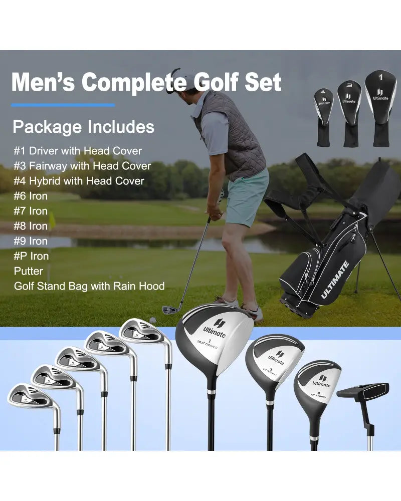 Men€™s Profile Complete Golf Club Package Set Includes 10 Pieces-Black - Black - Golf