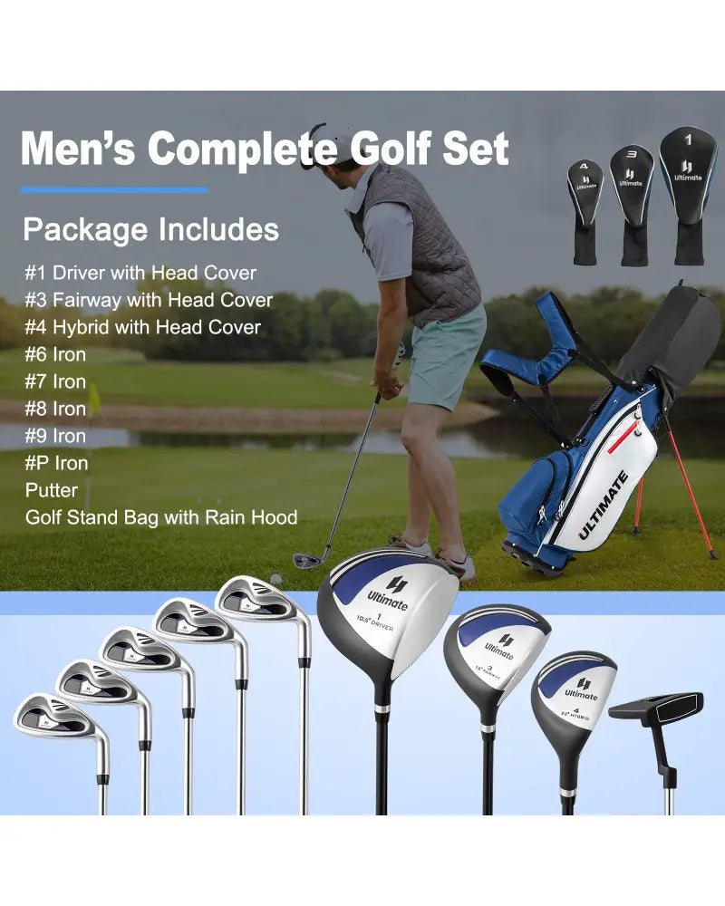Men€™s Profile Complete Golf Club Package Set Includes 10 Pieces-Blue - Blue - Golf