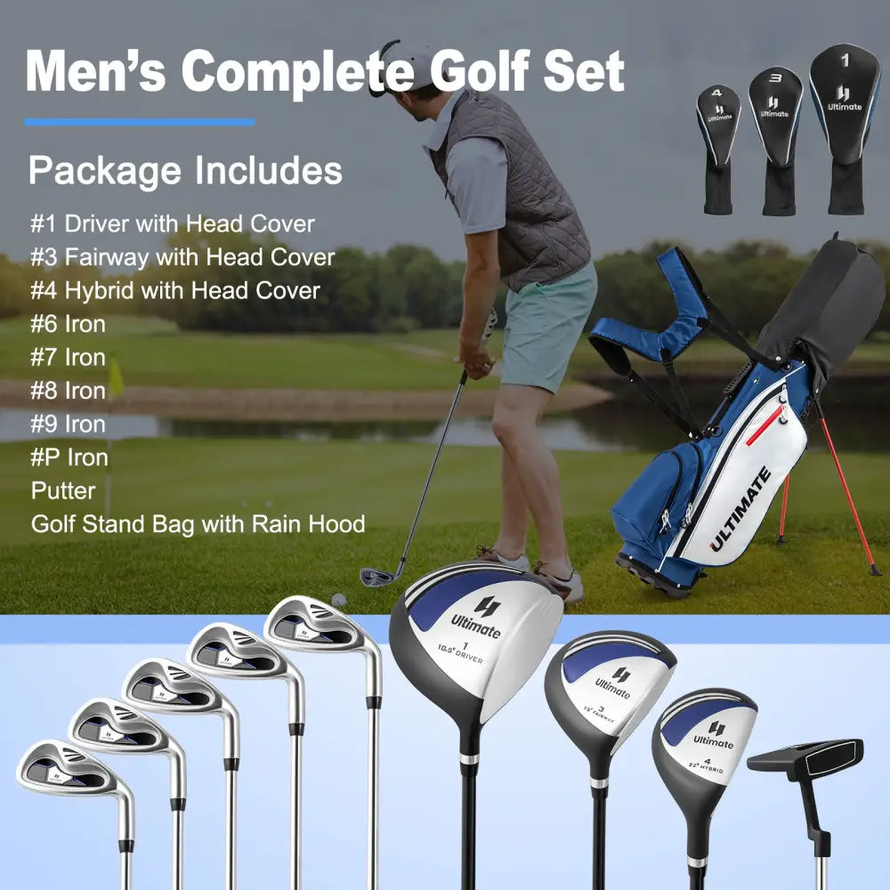 Men€™s Profile Complete Golf Club Package Set Includes 10 Pieces-Blue - Blue - Golf