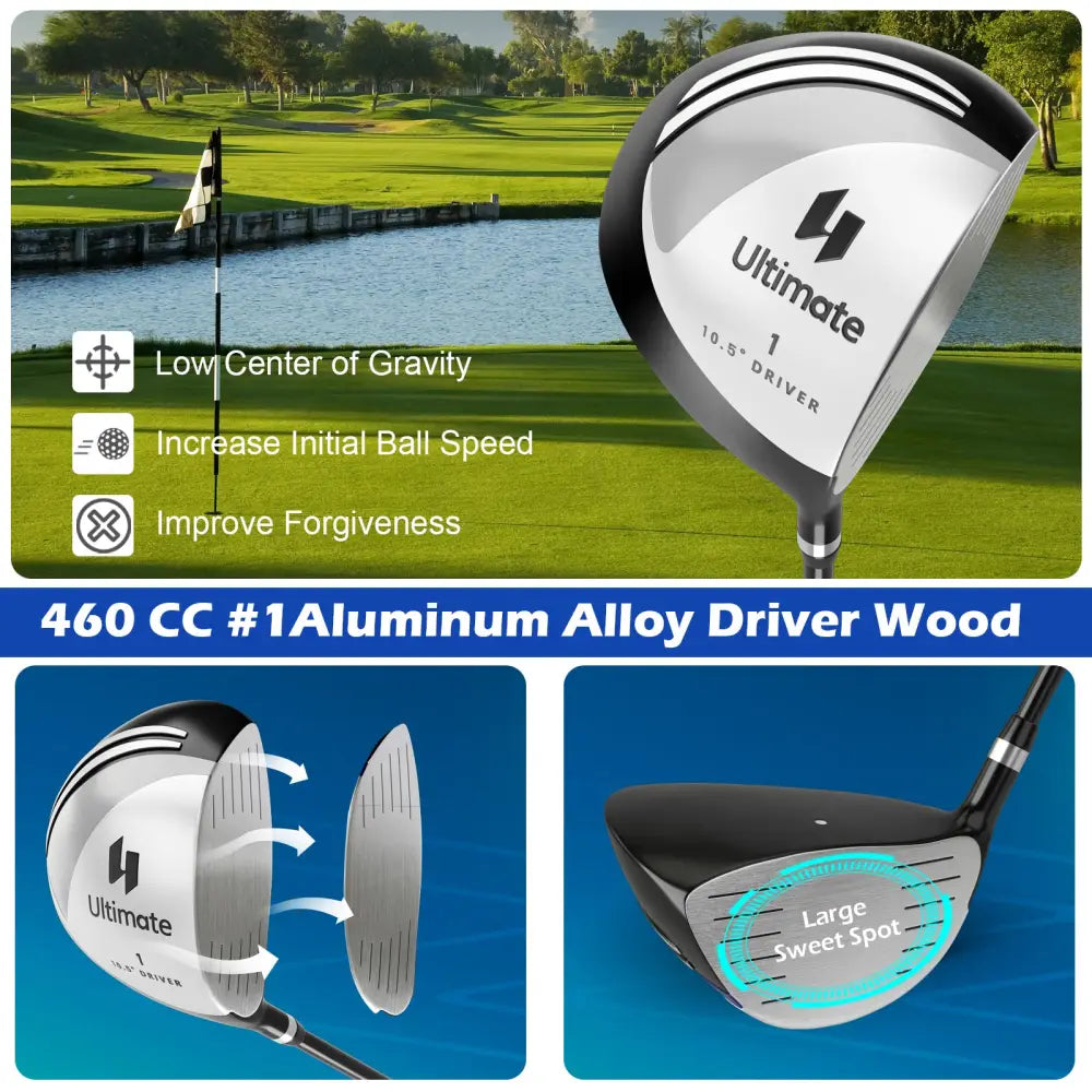 Men’s 9 Pieces Complete Golf Club Set-Gray - Gray - Golf