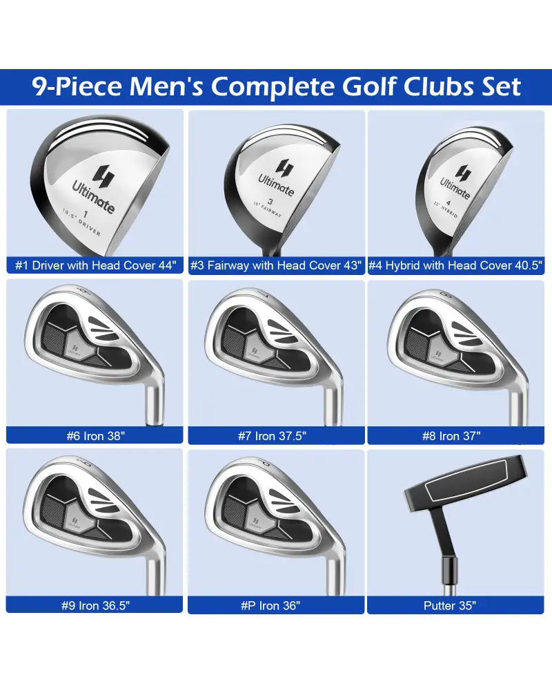 Men’s 9 Pieces Complete Golf Club Set-Gray - Gray - Golf