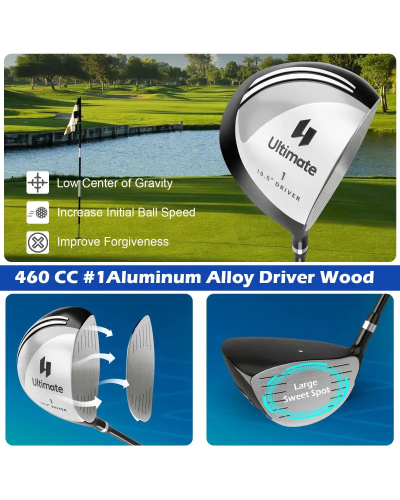 Men’s 9 Pieces Complete Golf Club Set-Gray - Gray - Golf