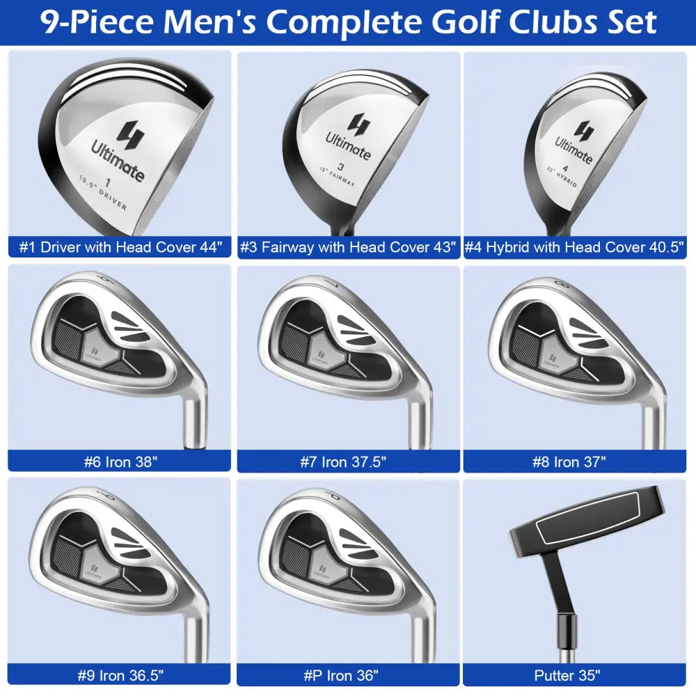 Men’s 9 Pieces Complete Golf Club Set-Gray - Gray - Golf