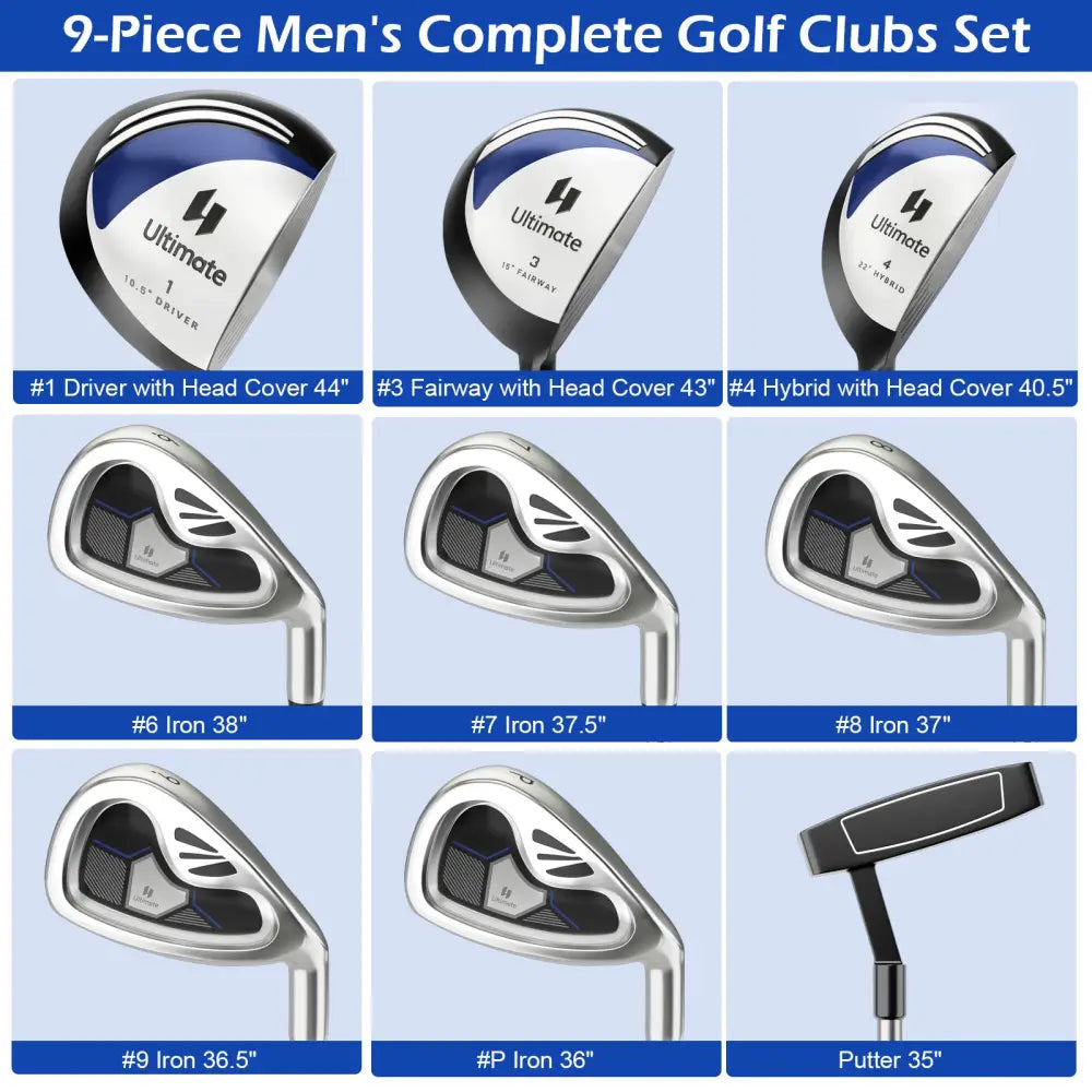 Men’s 9 Pieces Complete Golf Club Set-Navy - Navy - Golf