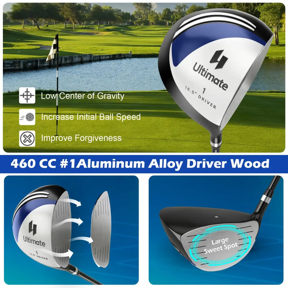 Men’s 9 Pieces Complete Golf Club Set-Navy - Navy - Golf