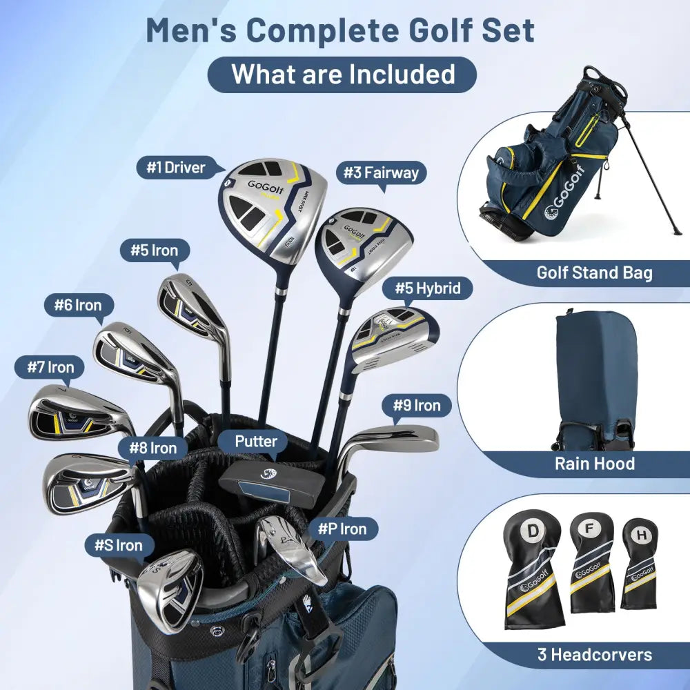 Men’s Complete Golf Clubs and Bag Set Right Handed-Yellow - Yellow - Golf