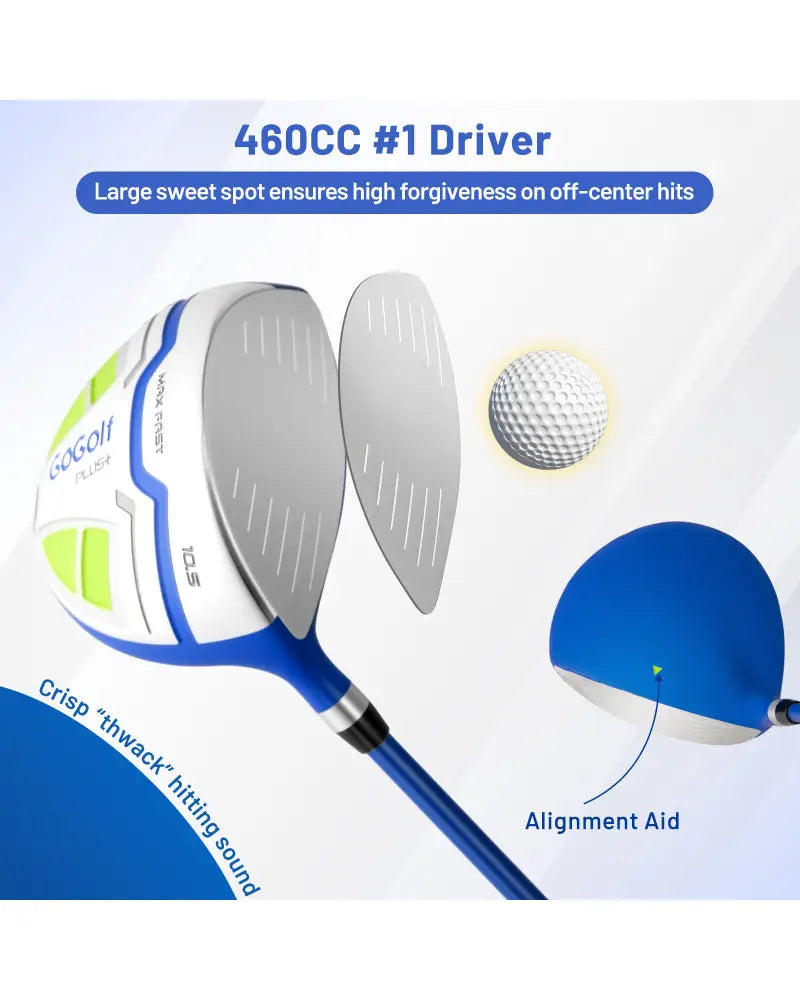 Men’s Complete Golf Clubs and Bag Set with Headcovers and Putter-Blue - Blue - Golf
