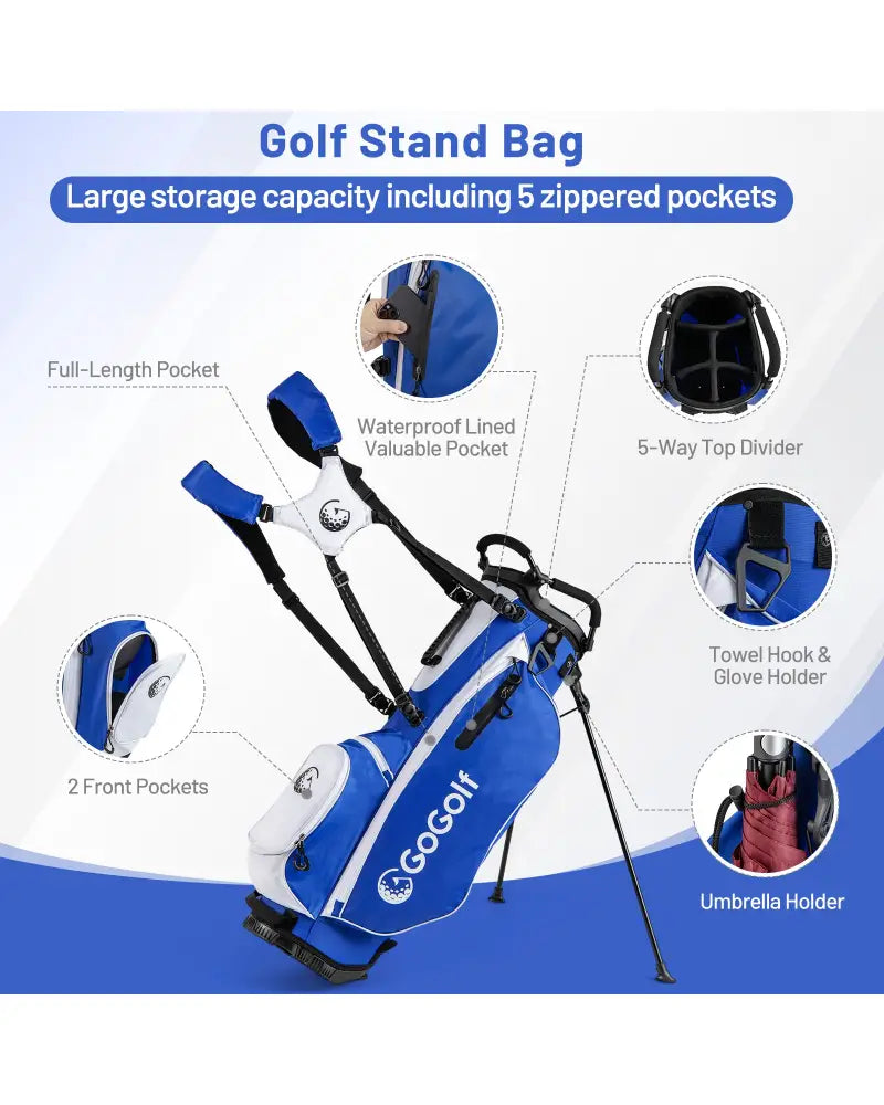 Men’s Complete Golf Clubs and Bag Set with Headcovers and Putter-Blue - Blue - Golf