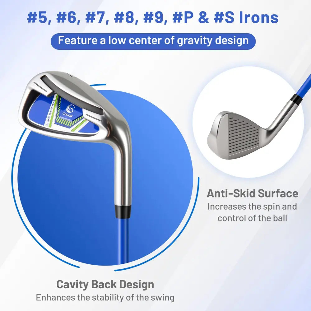 Men’s Complete Golf Clubs and Bag Set with Headcovers and Putter-Blue - Blue - Golf