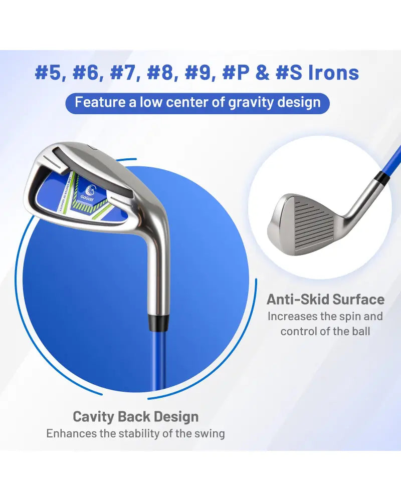 Men’s Complete Golf Clubs and Bag Set with Headcovers and Putter-Blue - Blue - Golf