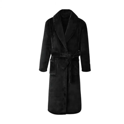 Men’s Plush Flannel Winter Bathrobe – Thick Soft Fleece Robe with Belt & Pockets, Knee‑Length Home Loungewear Sleepwear - Oasis Home Essentials