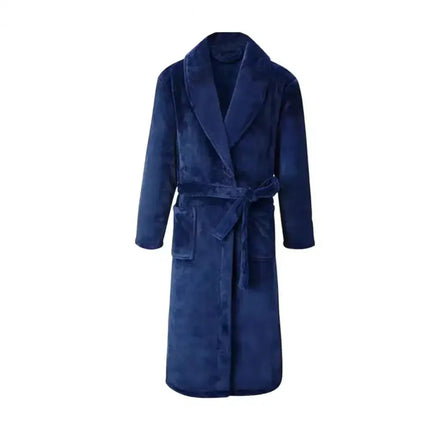 Men’s Plush Flannel Winter Bathrobe – Thick Soft Fleece Robe with Belt & Pockets, Knee‑Length Home Loungewear Sleepwear - Oasis Home Essentials
