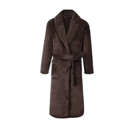Men’s Plush Flannel Winter Bathrobe – Thick Soft Fleece Robe with Belt & Pockets, Knee‑Length Home Loungewear Sleepwear - Oasis Home Essentials