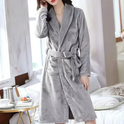 Men’s Plush Flannel Winter Bathrobe – Thick Soft Fleece Robe with Belt & Pockets Knee‑Length Home Loungewear Sleepwear