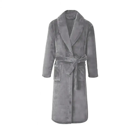 Men’s Plush Flannel Winter Bathrobe – Thick Soft Fleece Robe with Belt & Pockets, Knee‑Length Home Loungewear Sleepwear - Oasis Home Essentials