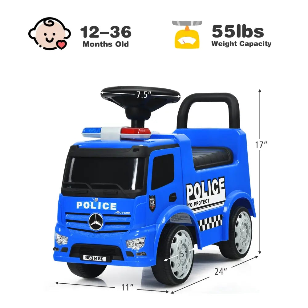 Mercedes Benz Kids Ride On Push Licensed Police Car-Blue - Blue - Push & Pedal Ride On Toys