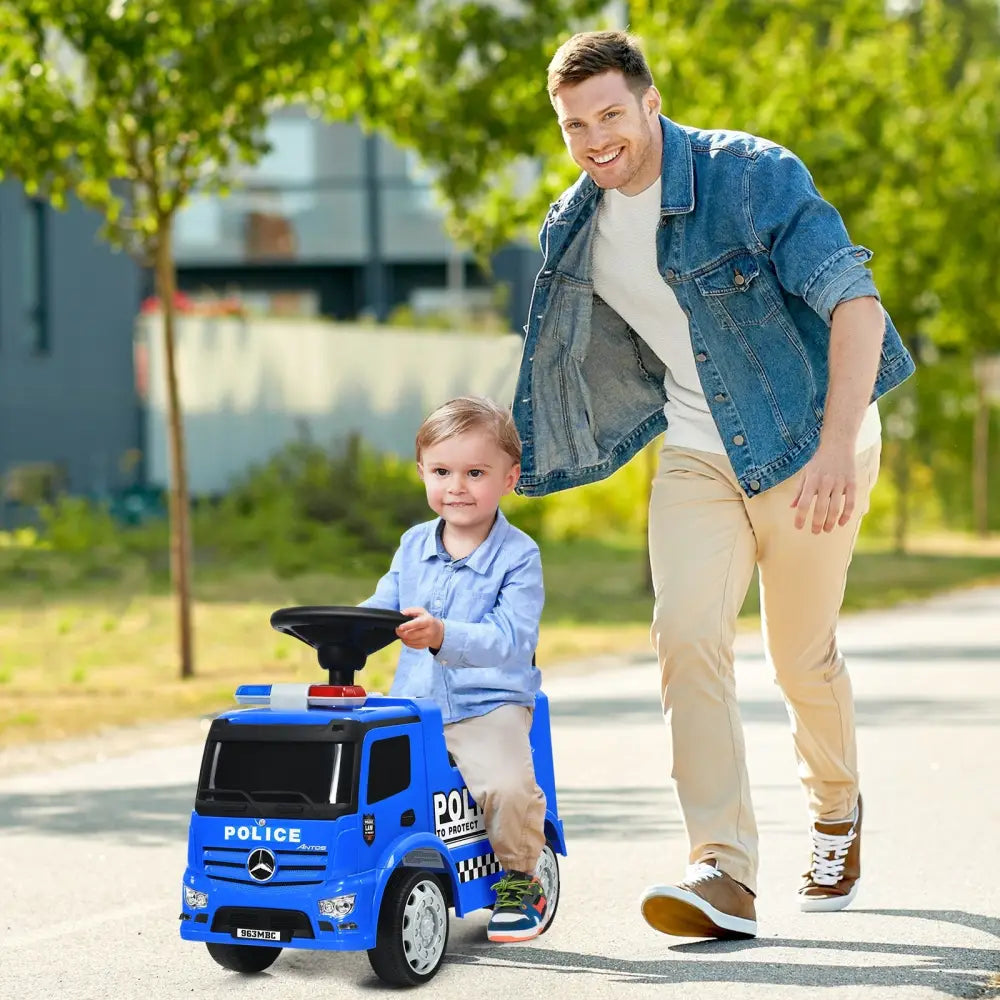 Mercedes Benz Kids Ride On Push Licensed Police Car-Blue - Blue - Push & Pedal Ride On Toys